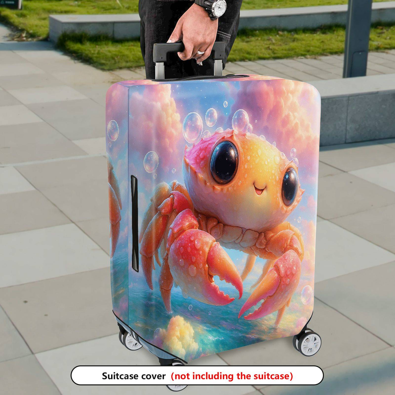 1-Piece Cute  Crab Bubble Sea Sky Blue  Suitcase Luggage Cover, Stretch Protective Sleeve
