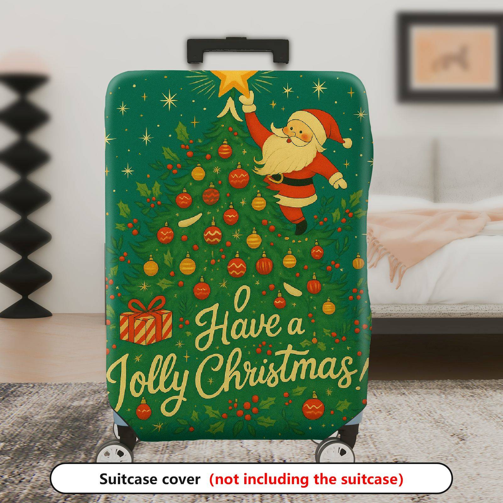 1-Piece Santa Christmas Tree Holiday Festive Colorful  Suitcase Luggage Cover, Stretch Protective Sleeve
