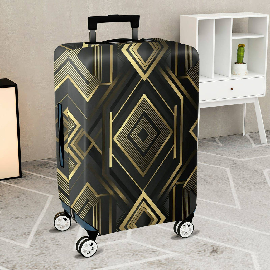 1-Piece Geometric Black Gold Diamond Pattern Abstract Modern Elegant  Suitcase Luggage Cover, Stretch Protective Sleeve