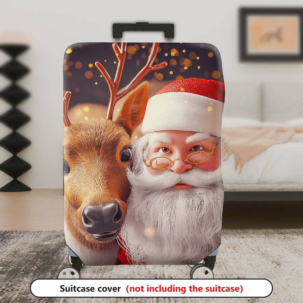 1-Piece Reindeer Santa Claus Christmas Holiday Festive  Suitcase Luggage Cover, Stretch Protective Sleeve