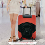 1-Piece Cute Black Dog Red Background Animal Art Pet  Suitcase Luggage Cover, Stretch Protective Sleeve