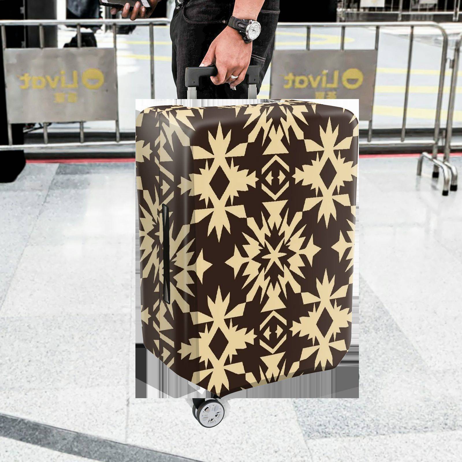 1-Piece Geometric Star Pattern Brown Cream Stylish Chic Modern  Suitcase Luggage Cover, Stretch Protective Sleeve
