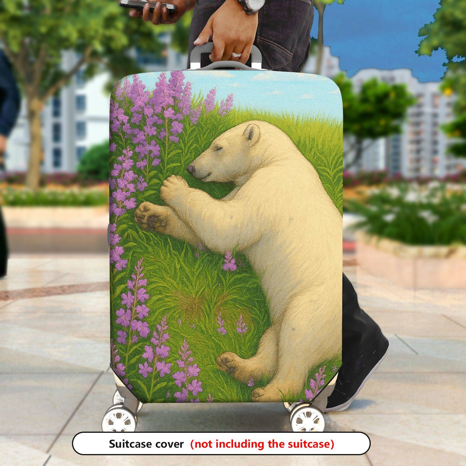 1-Piece Polar Bear Floral Meadow Sky Nature Animal  Suitcase Luggage Cover, Stretch Protective Sleeve
