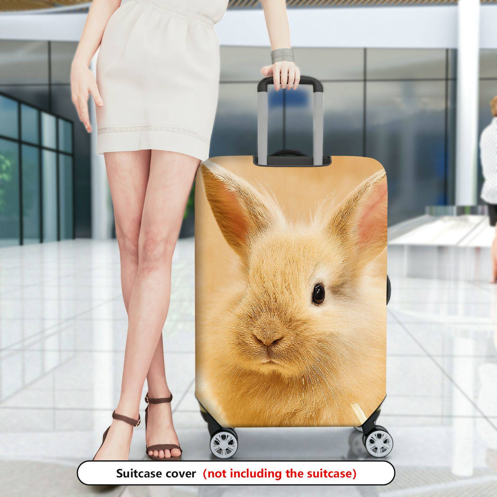 1-Piece Cute Bunny Animal Nature Beige Soft  Suitcase Luggage Cover, Stretch Protective Sleeve