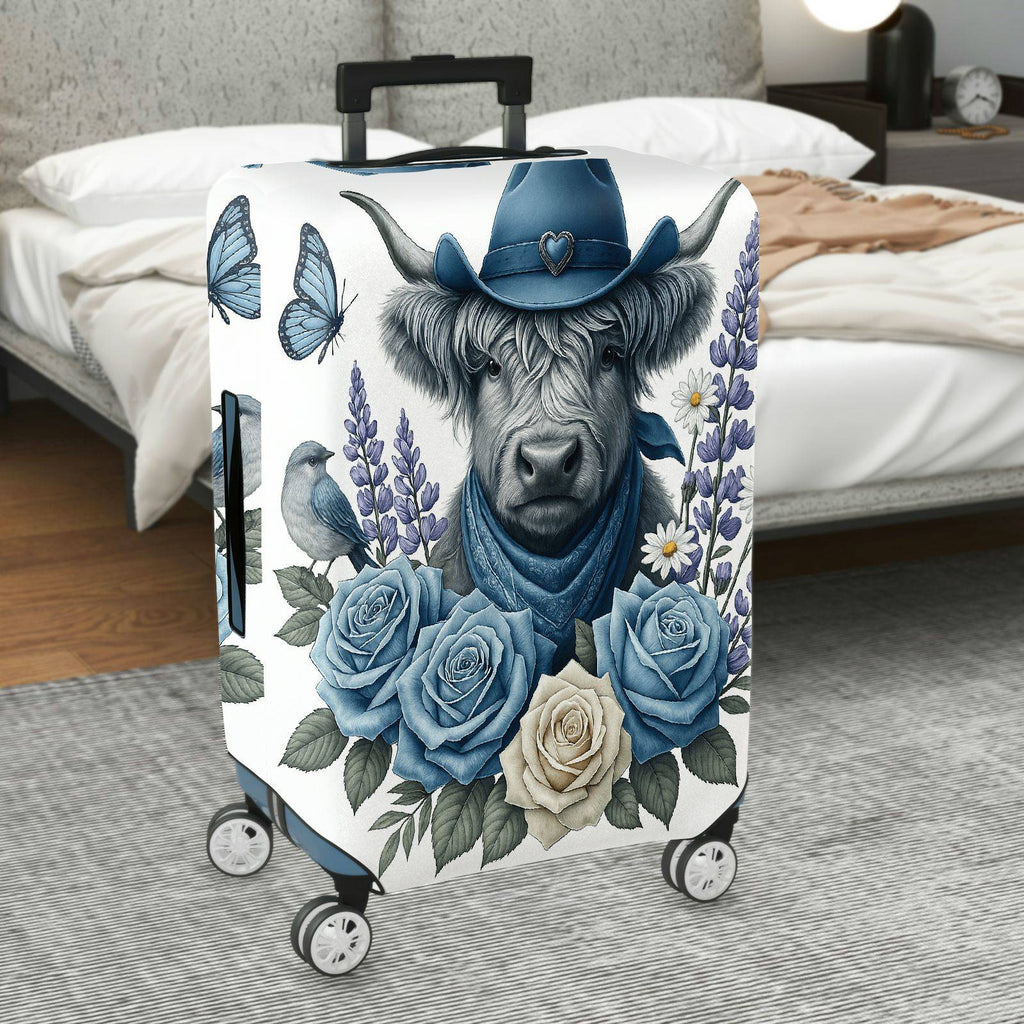 1-Piece Cowboy Cow Floral Butterfly Nature Bird  Suitcase Luggage Cover, Stretch Protective Sleeve