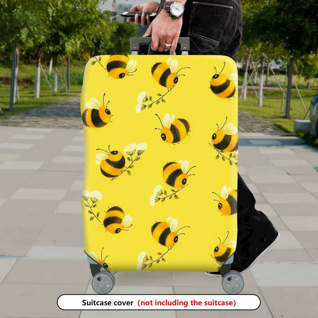 1-Piece Yellow Bee Floral Nature Cute Pattern  Suitcase Luggage Cover, Stretch Protective Sleeve