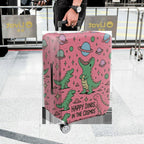1-Piece Happy Dinosaur Cosmic Pink Fun  Space  Suitcase Luggage Cover, Stretch Protective Sleeve