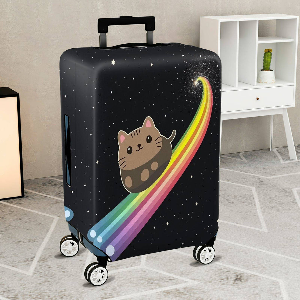 1-Piece Cute Cat Rainbow Galaxy Starry Night Cosmic  Suitcase Luggage Cover, Stretch Protective Sleeve