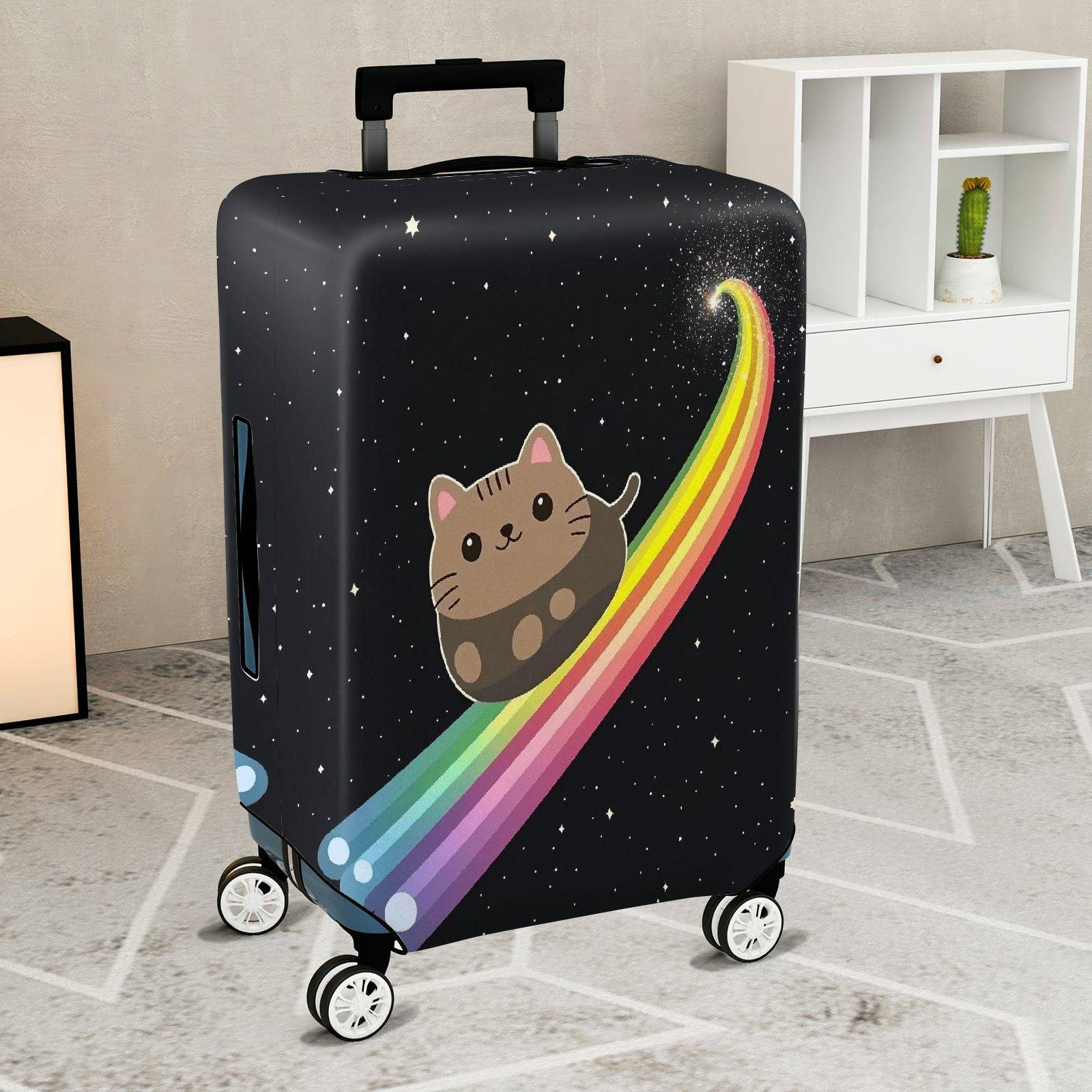 1-Piece Cute Cat Rainbow Galaxy Starry Night Cosmic  Suitcase Luggage Cover, Stretch Protective Sleeve