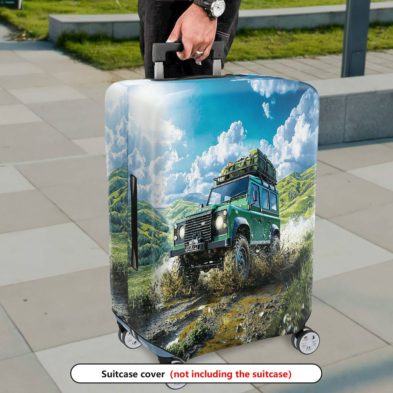 1-Piece Adventure Off-road Scenic Nature Travel Land Rover  Suitcase Luggage Cover, Stretch Protective Sleeve