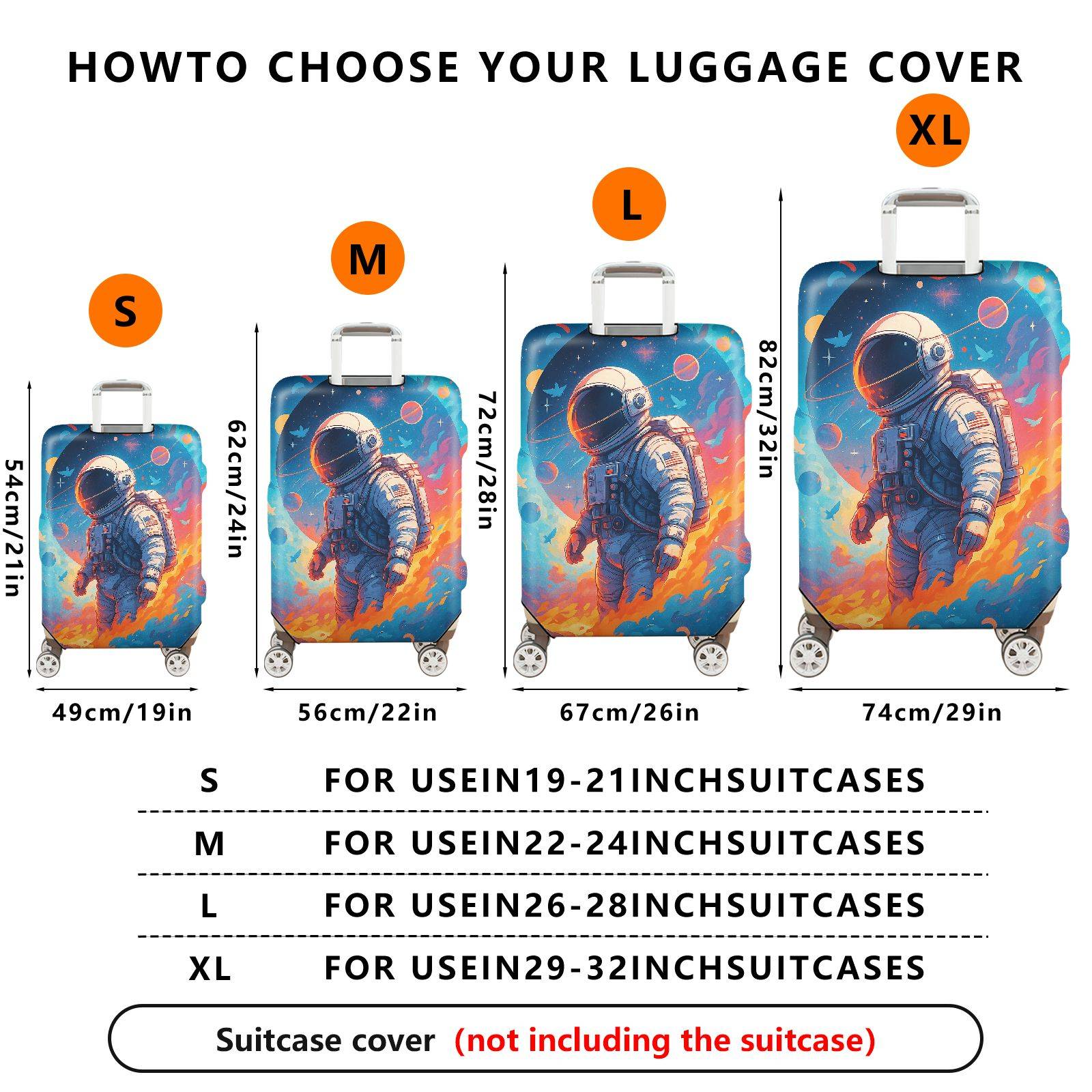 1-Piece Astronaut Galaxy Space Fire Star Travel  Suitcase Luggage Cover, Stretch Protective Sleeve