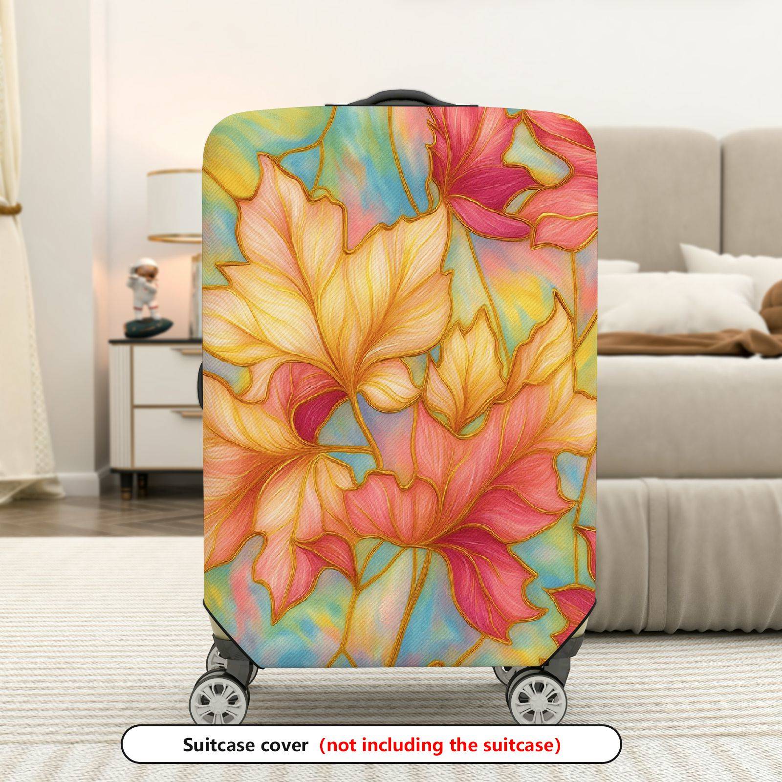 1-Piece Autumn Leaves Vibrant Colorful Artistic Fall Theme  Suitcase Luggage Cover, Stretch Protective Sleeve
