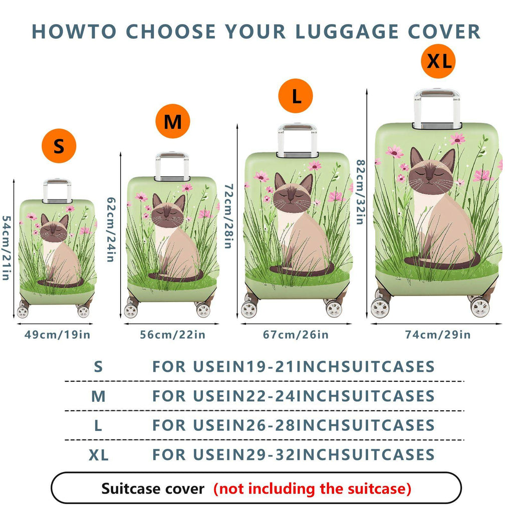 1-Piece Cat Floral Green Nature Cute Whimsical  Suitcase Luggage Cover, Stretch Protective Sleeve