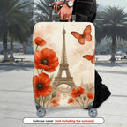 1-Piece Paris Flower Butterfly Eiffel Tower Artistic Romantic  Suitcase Luggage Cover, Stretch Protective Sleeve