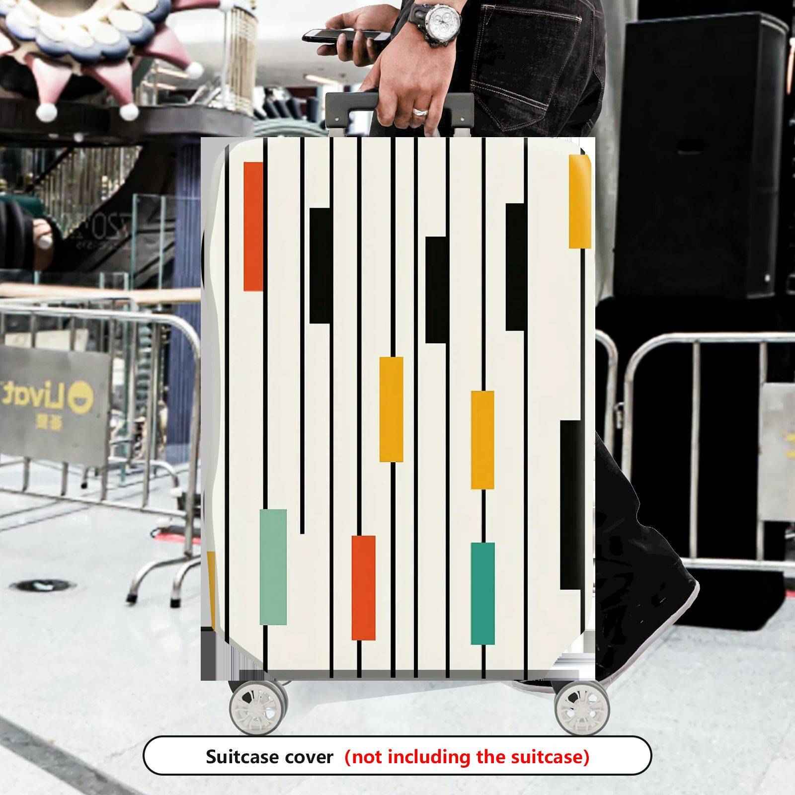 1-Piece Striped Colorful Geometric Abstract Modern Artistic  Suitcase Luggage Cover, Stretch Protective Sleeve