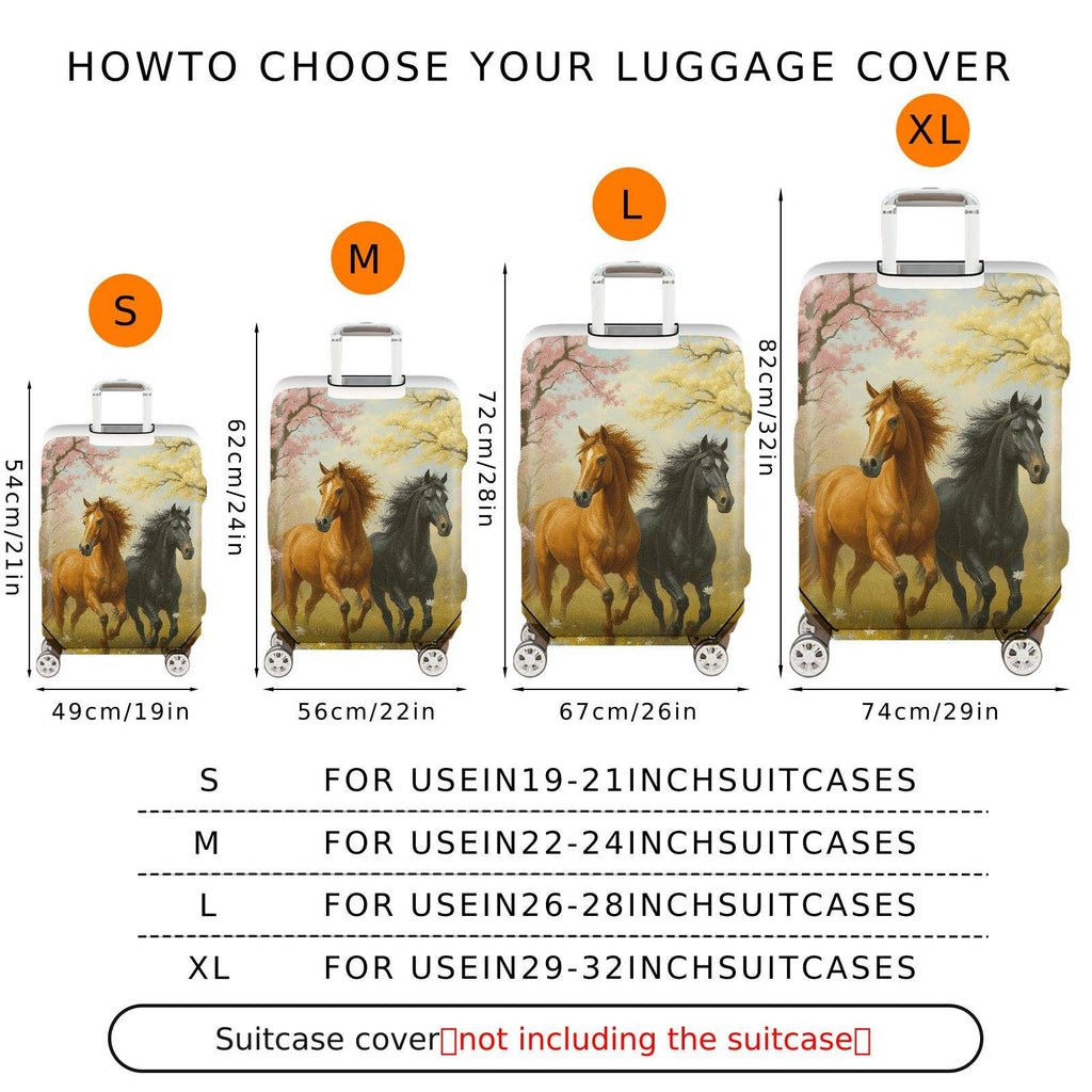 1-Piece Horse Floral Nature Scenic Artistic Colorful  Suitcase Luggage Cover, Stretch Protective Sleeve