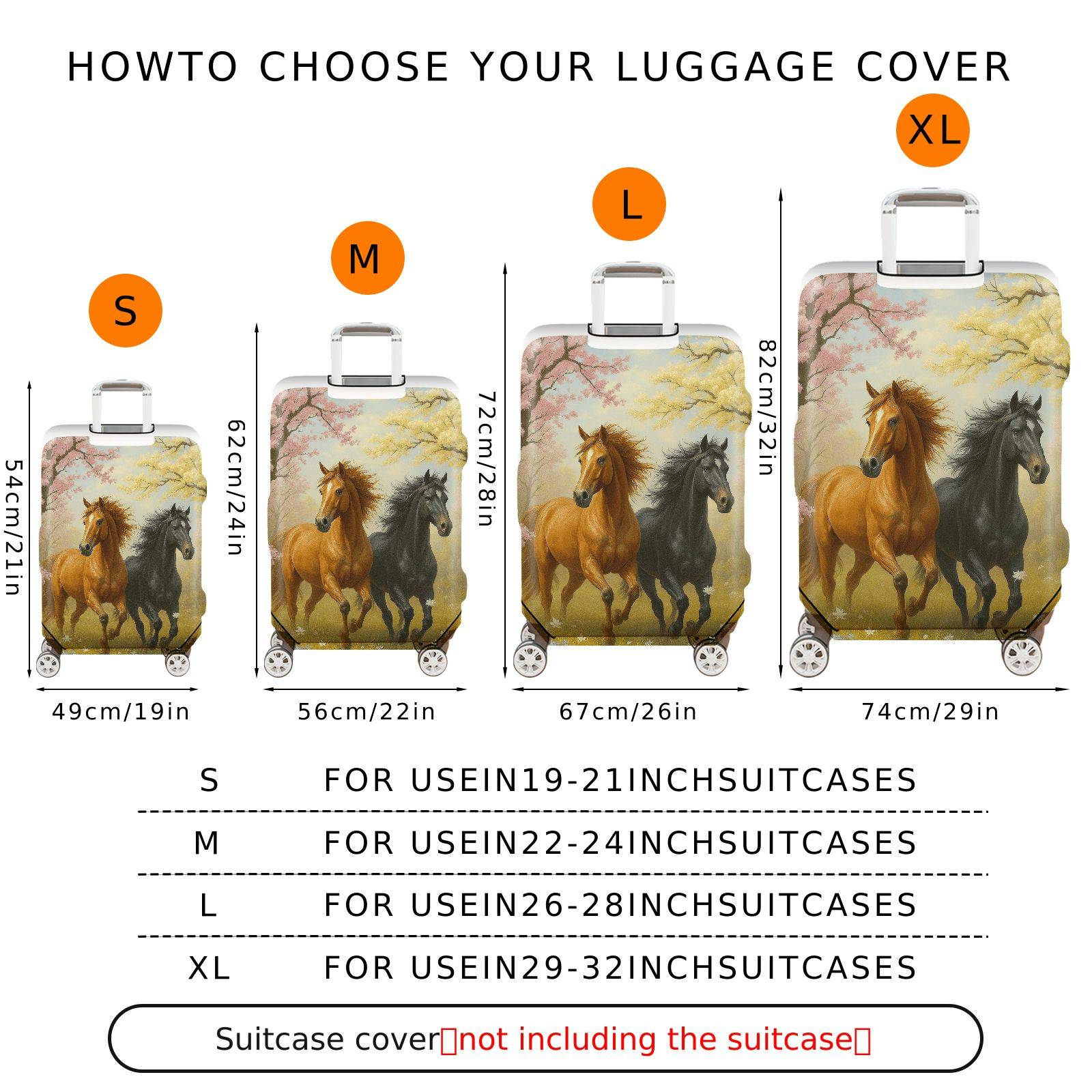 1-Piece Horse Floral Nature Scenic Artistic Colorful  Suitcase Luggage Cover, Stretch Protective Sleeve