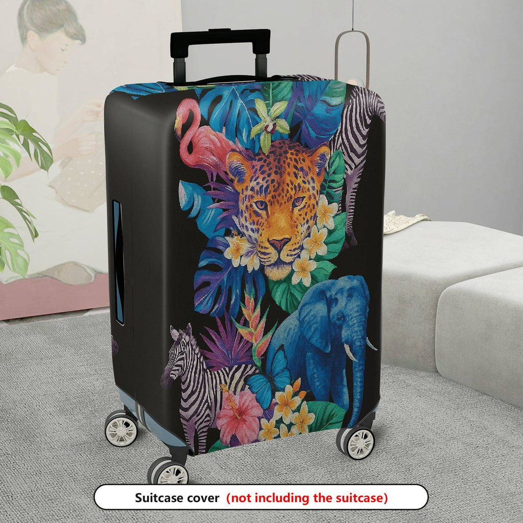 1-Piece Jungle Wildlife Animal Floral Leaf Vibrant  Suitcase Luggage Cover, Stretch Protective Sleeve