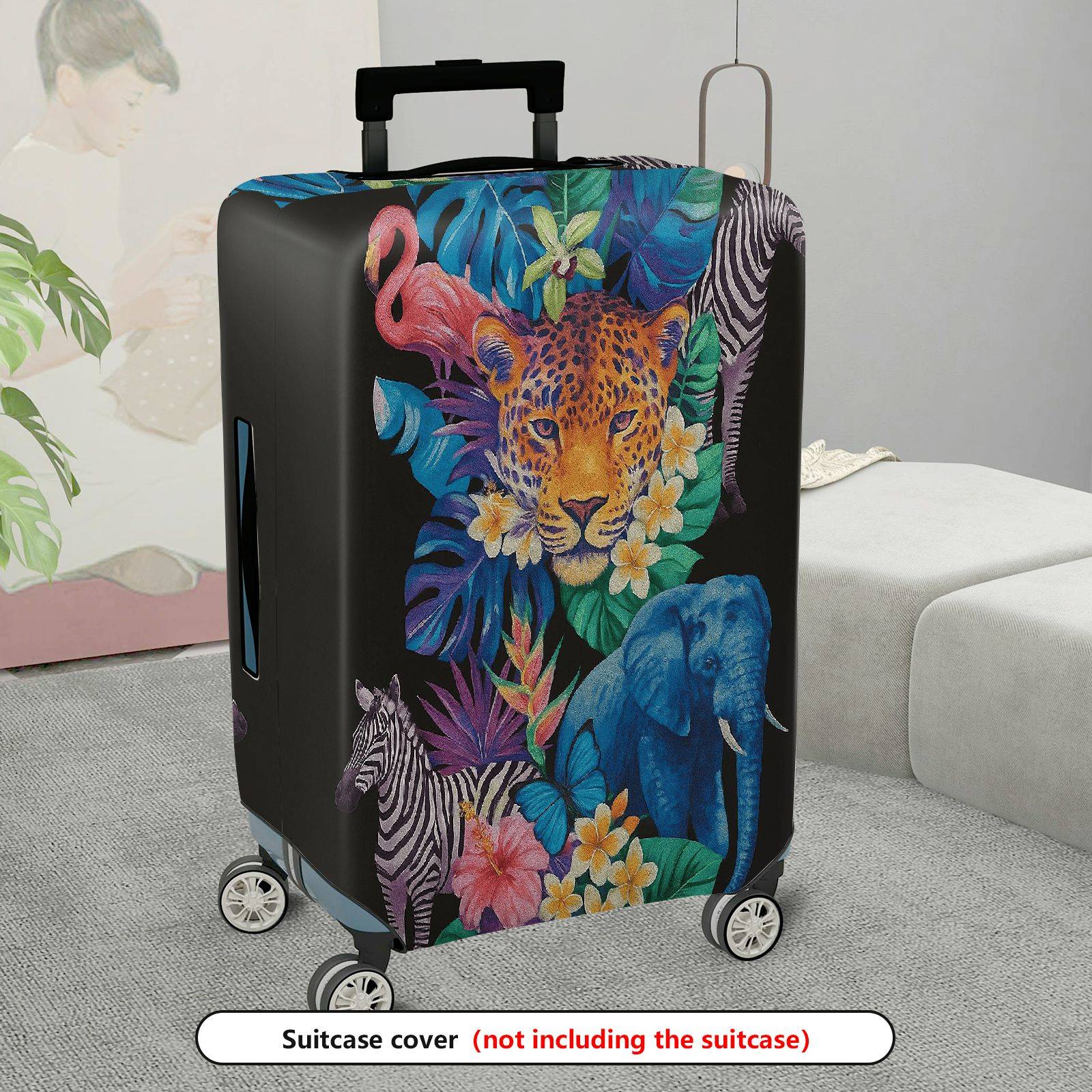1-Piece Jungle Wildlife Animal Floral Leaf Vibrant  Suitcase Luggage Cover, Stretch Protective Sleeve