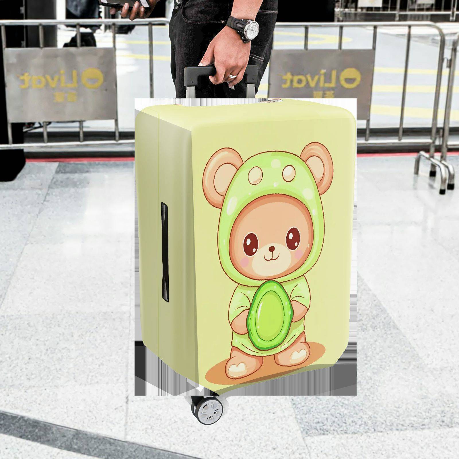 1-Piece Cute  Bear Green Hood Decorative  Suitcase Luggage Cover, Stretch Protective Sleeve