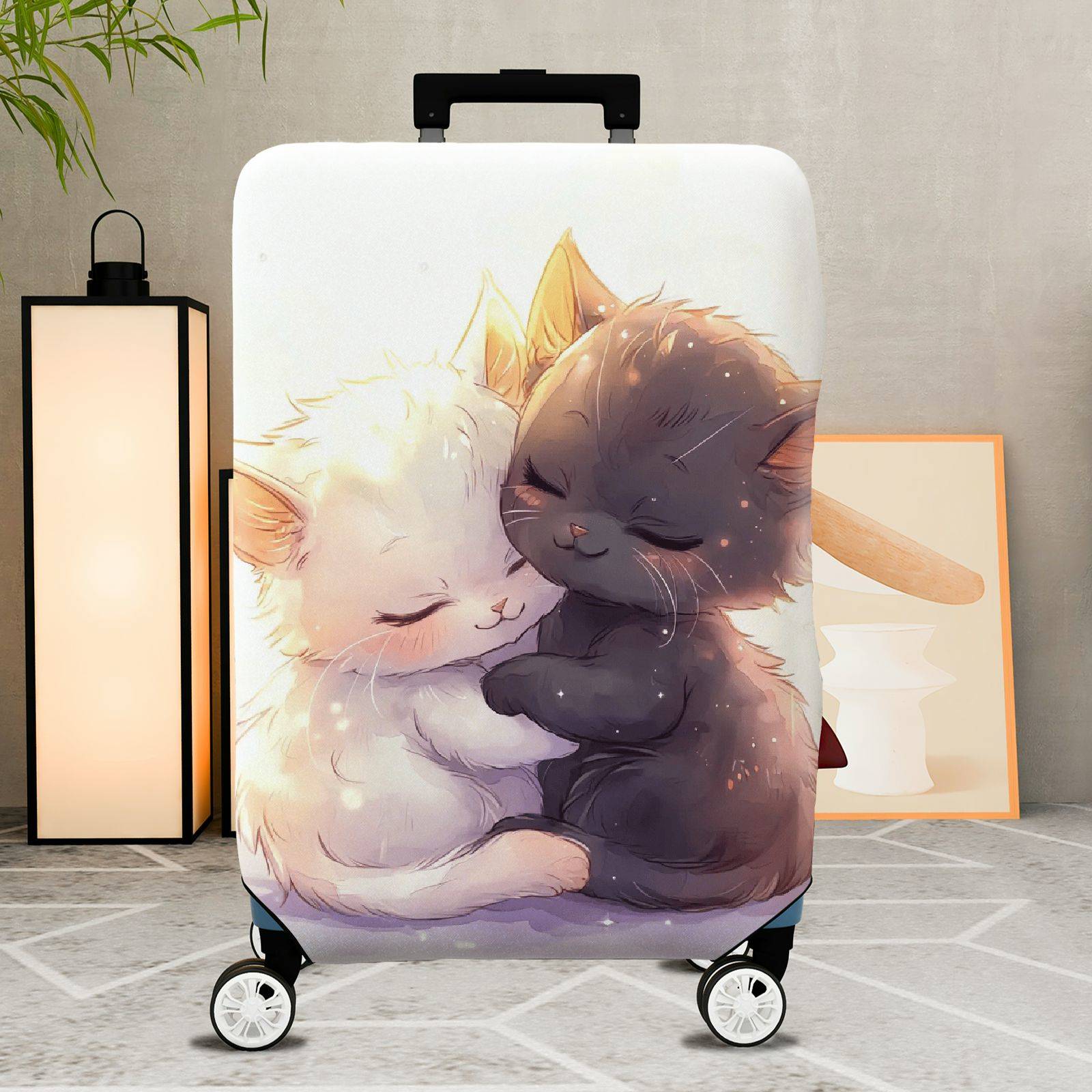 1-Piece Adorable Cat Love Hug Cuddling Cute Animal  Suitcase Luggage Cover, Stretch Protective Sleeve