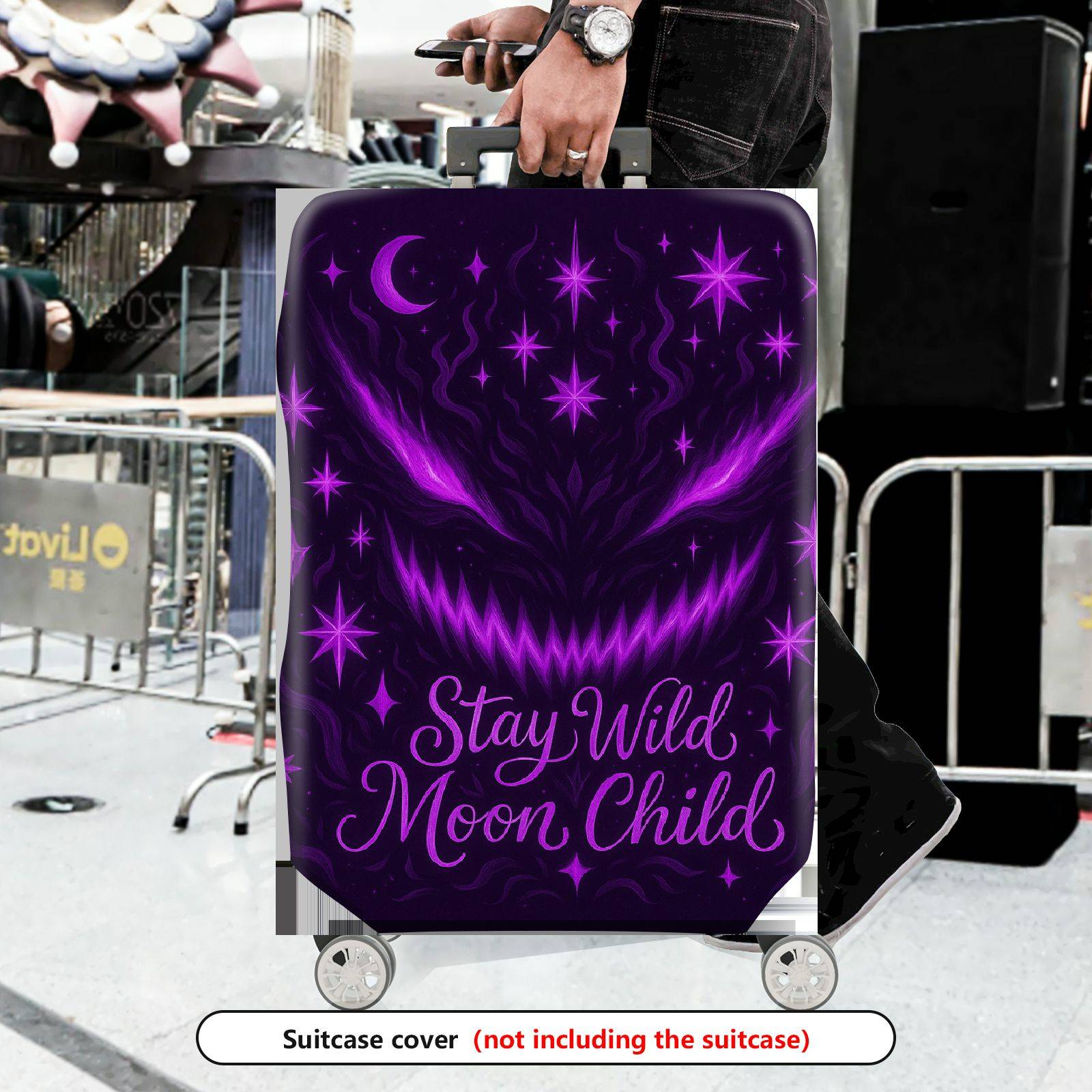 1-Piece Cosmic Moon Stars Mysterious Wild Child  Suitcase Luggage Cover, Stretch Protective Sleeve