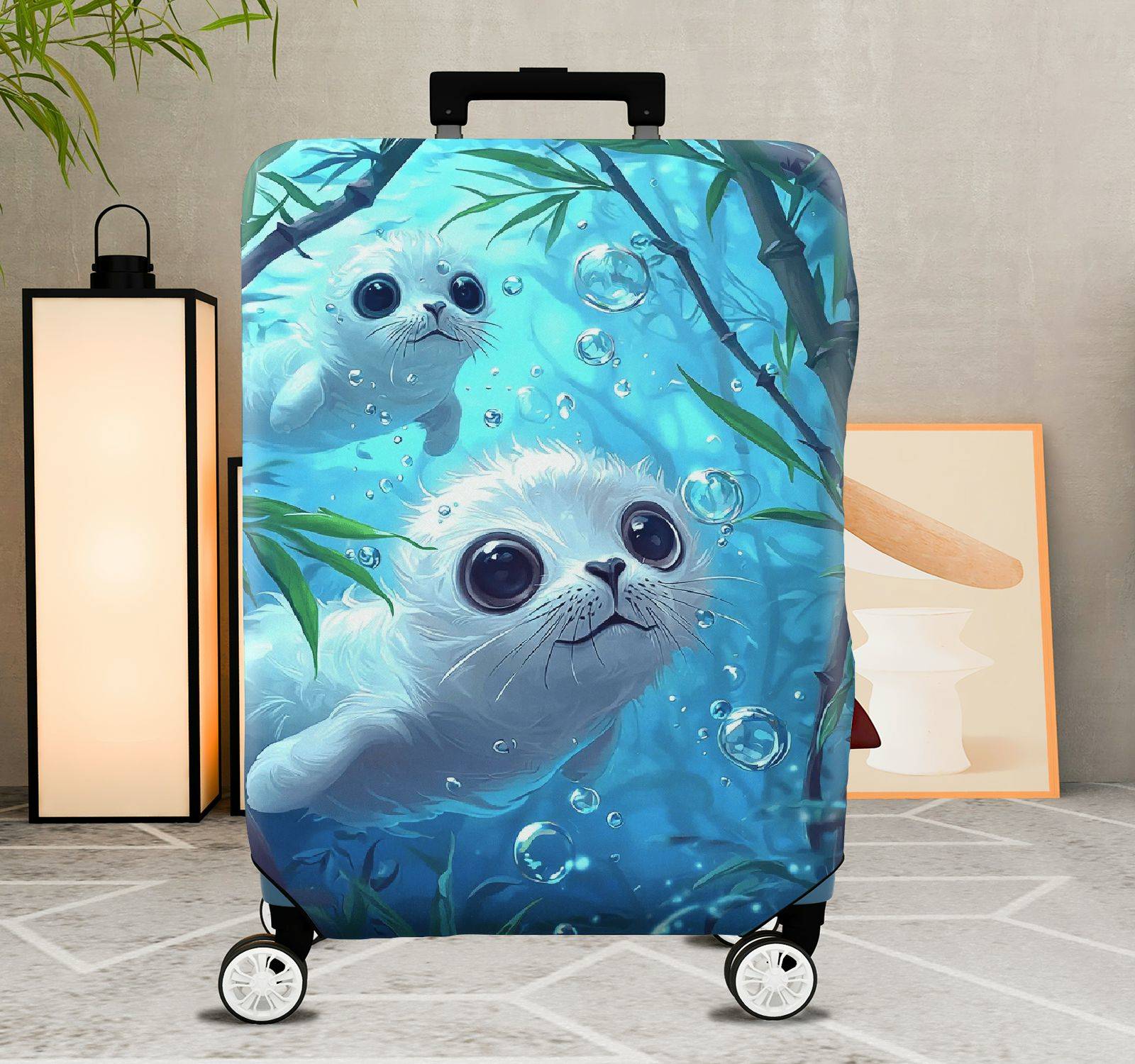 1-Piece Cute  Ocean Animal Water Bubbles Seal  Suitcase Luggage Cover, Stretch Protective Sleeve