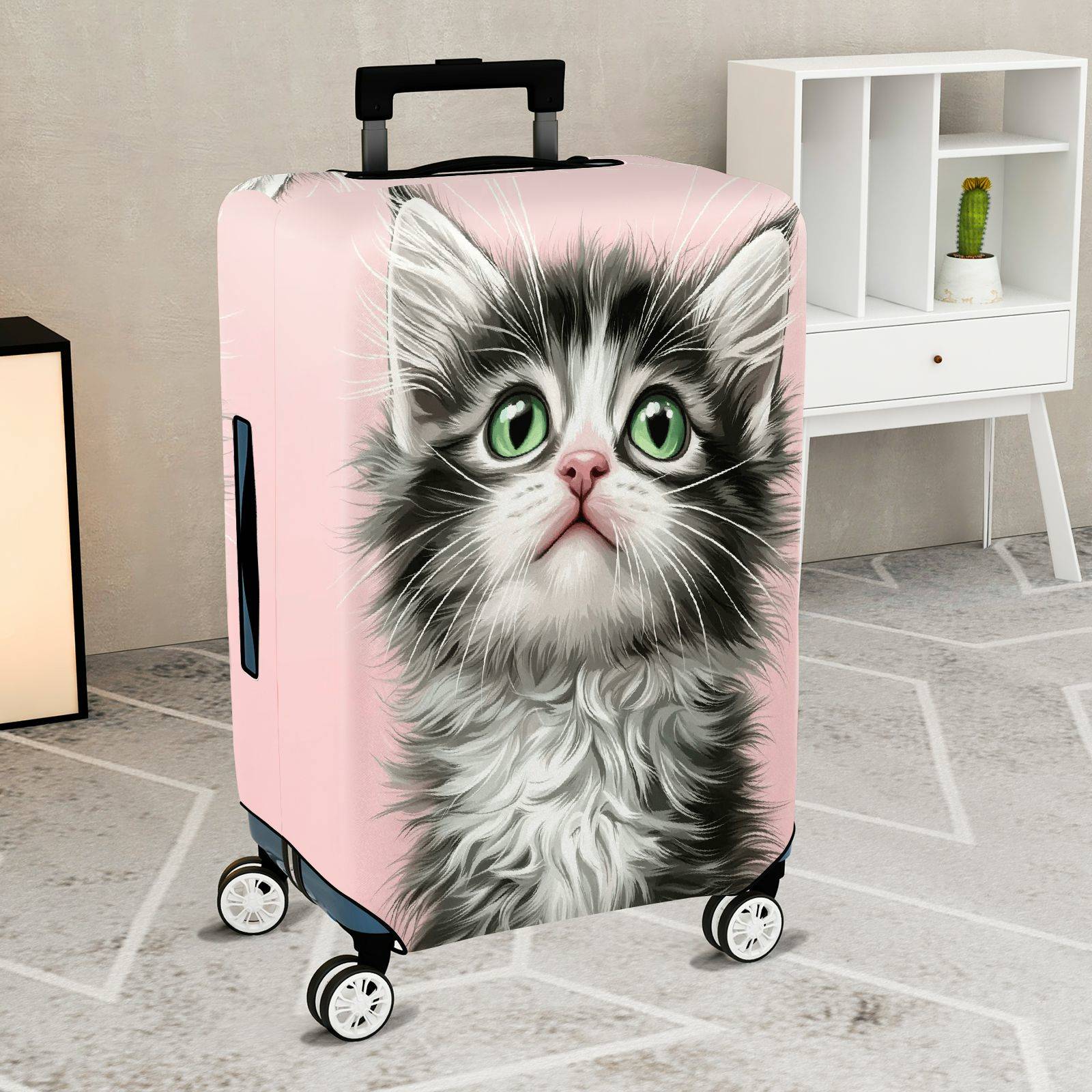 1-Piece Cute Kitten Pink Fluffy Whiskers Adorable  Suitcase Luggage Cover, Stretch Protective Sleeve