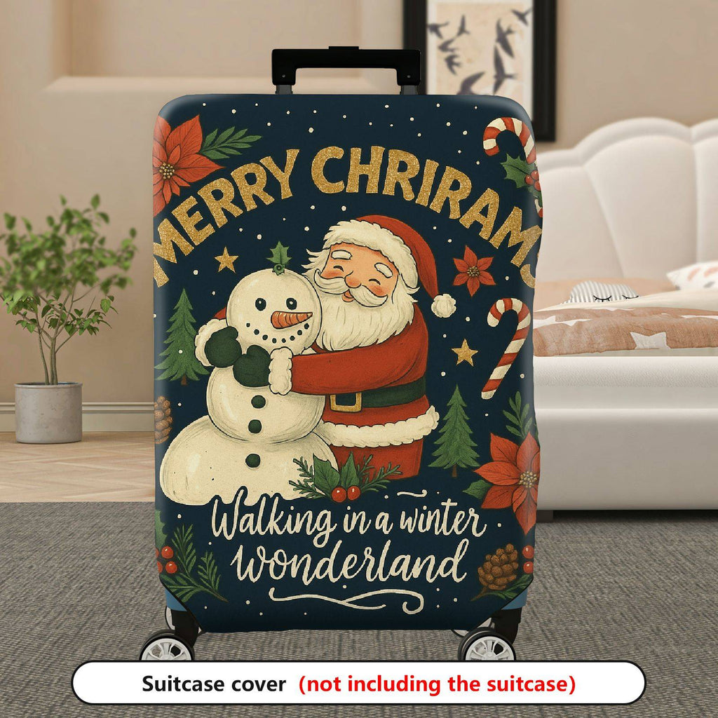 1-Piece Santa Snowman Christmas Winter Wonderland Holiday  Suitcase Luggage Cover, Stretch Protective Sleeve