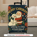 1-Piece Santa Snowman Christmas Winter Wonderland Holiday  Suitcase Luggage Cover, Stretch Protective Sleeve