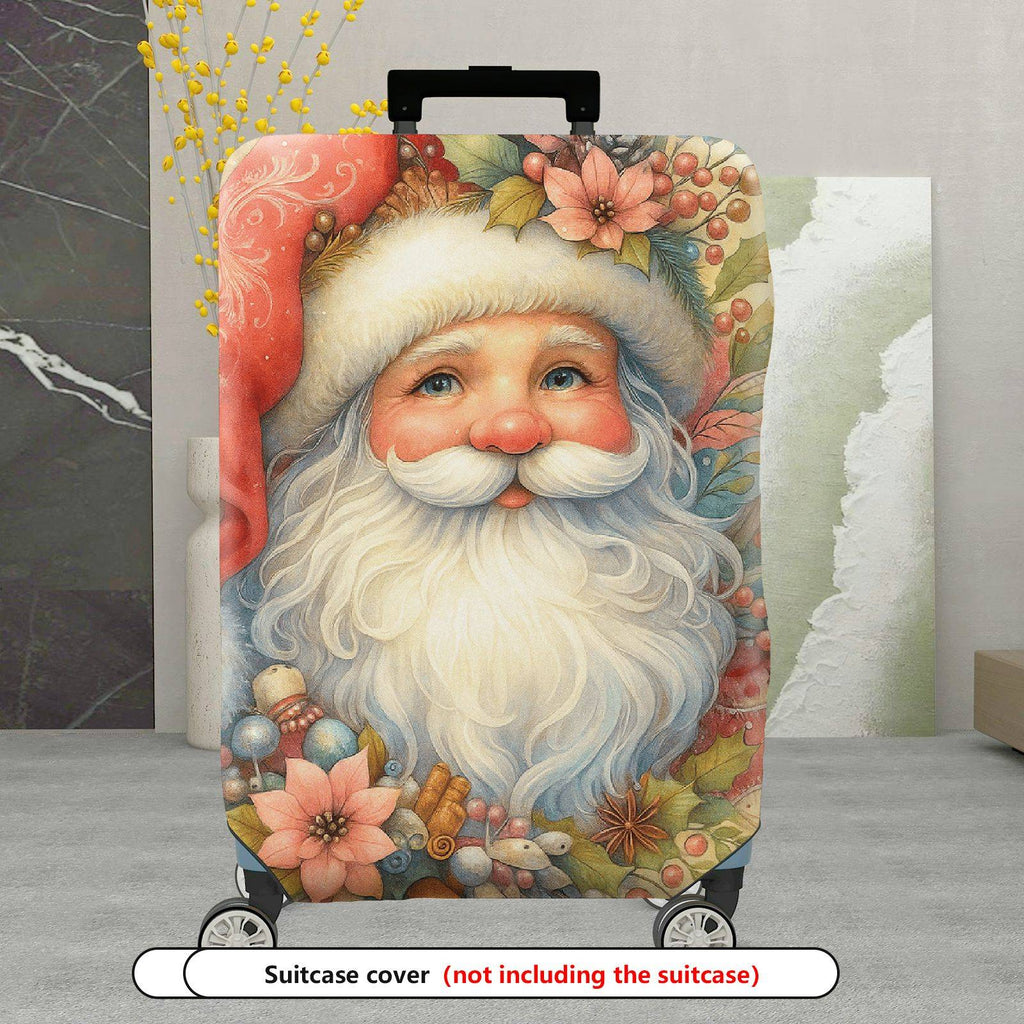 1-Piece Christmas Santa Claus Floral Holiday Winter  Suitcase Luggage Cover, Stretch Protective Sleeve