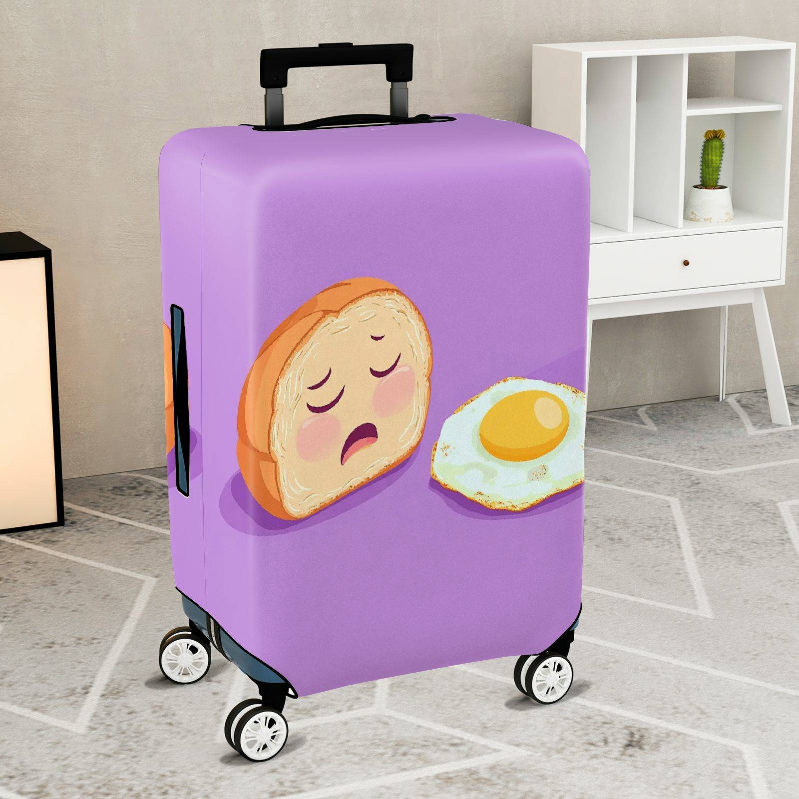 1-Piece Cute  Breakfast Bread Egg Purple  Suitcase Luggage Cover, Stretch Protective Sleeve