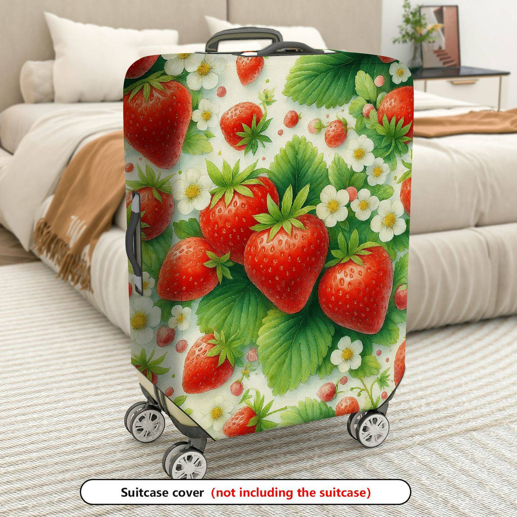 1-Piece Strawberry Floral Leaf Berry Fruit  Suitcase Luggage Cover, Stretch Protective Sleeve