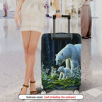 1-Piece Nature Forest Polar Bear Floral Green  Suitcase Luggage Cover, Stretch Protective Sleeve