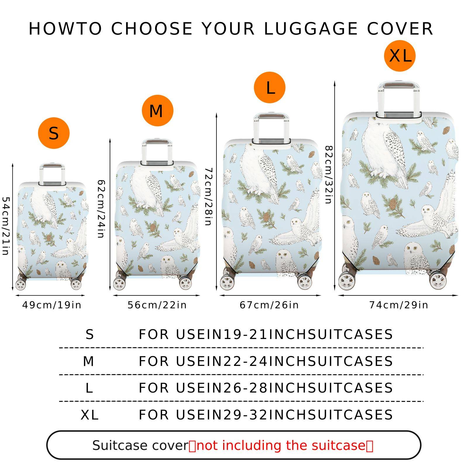 1-Piece Owl Pinecone Pattern Snow Landscape Winter Animal  Suitcase Luggage Cover, Stretch Protective Sleeve