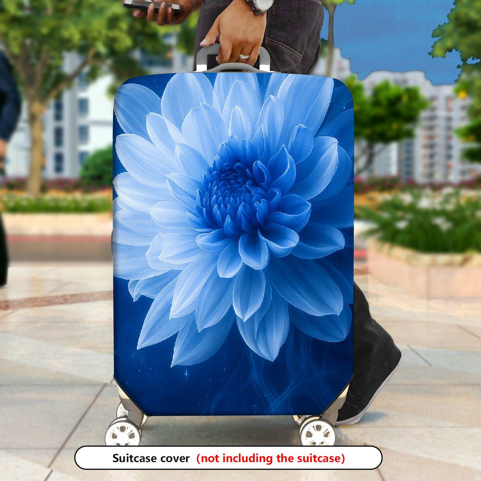1-Piece Blue Flower Artistic Dreamy Elegant Starry  Suitcase Luggage Cover, Stretch Protective Sleeve