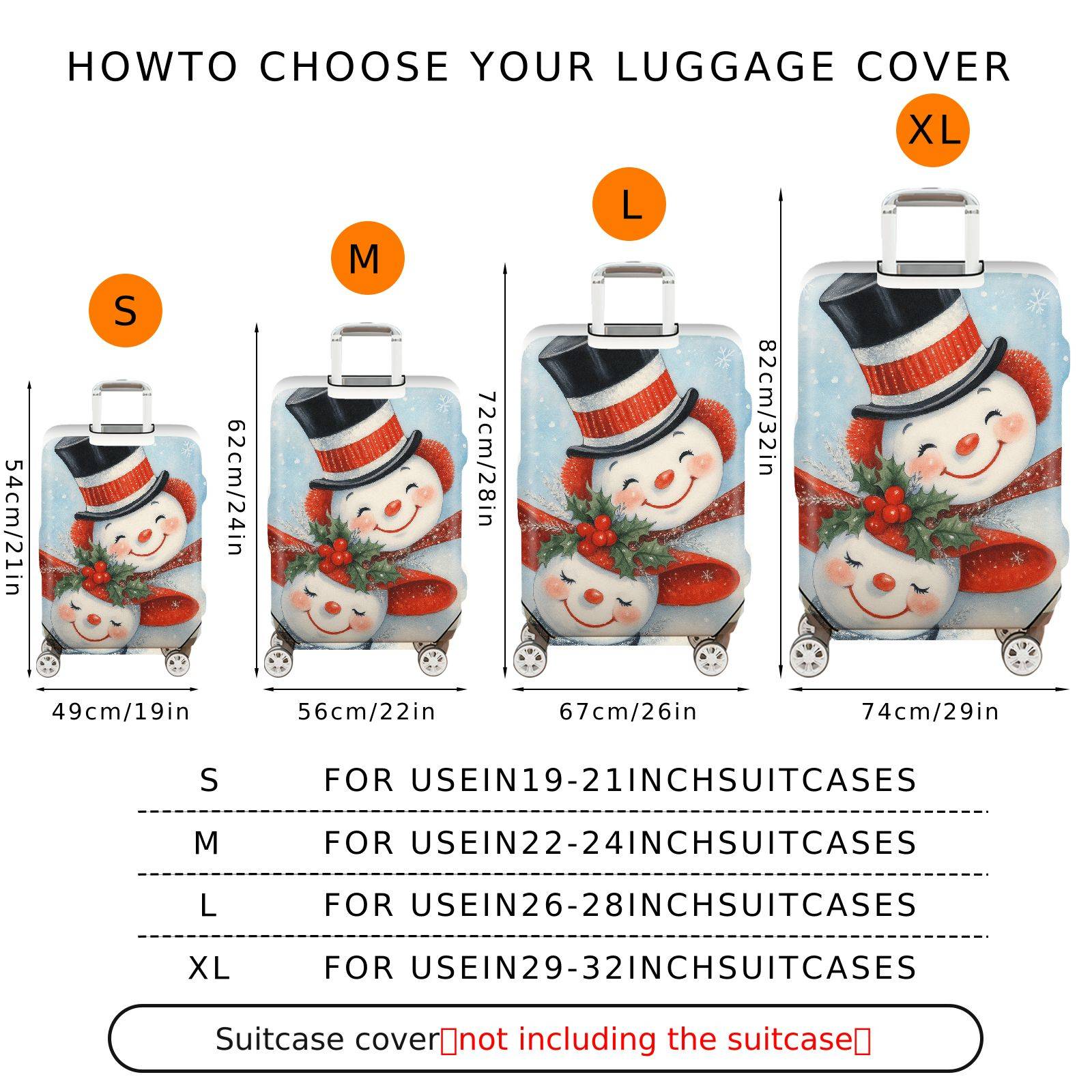 1-Piece Christmas Snowman Snowflake Winter Holiday Decorative  Suitcase Luggage Cover, Stretch Protective Sleeve