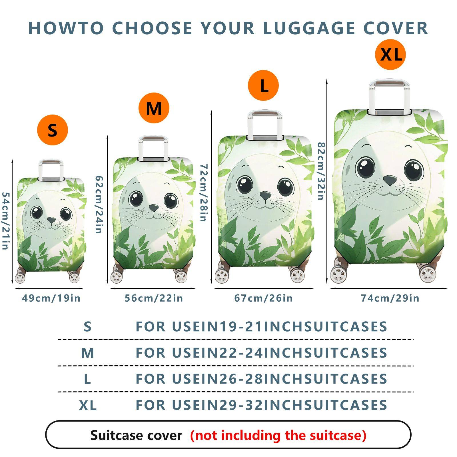 1-Piece Seal Green Leaves Nature Wildlife Cute  Suitcase Luggage Cover, Stretch Protective Sleeve