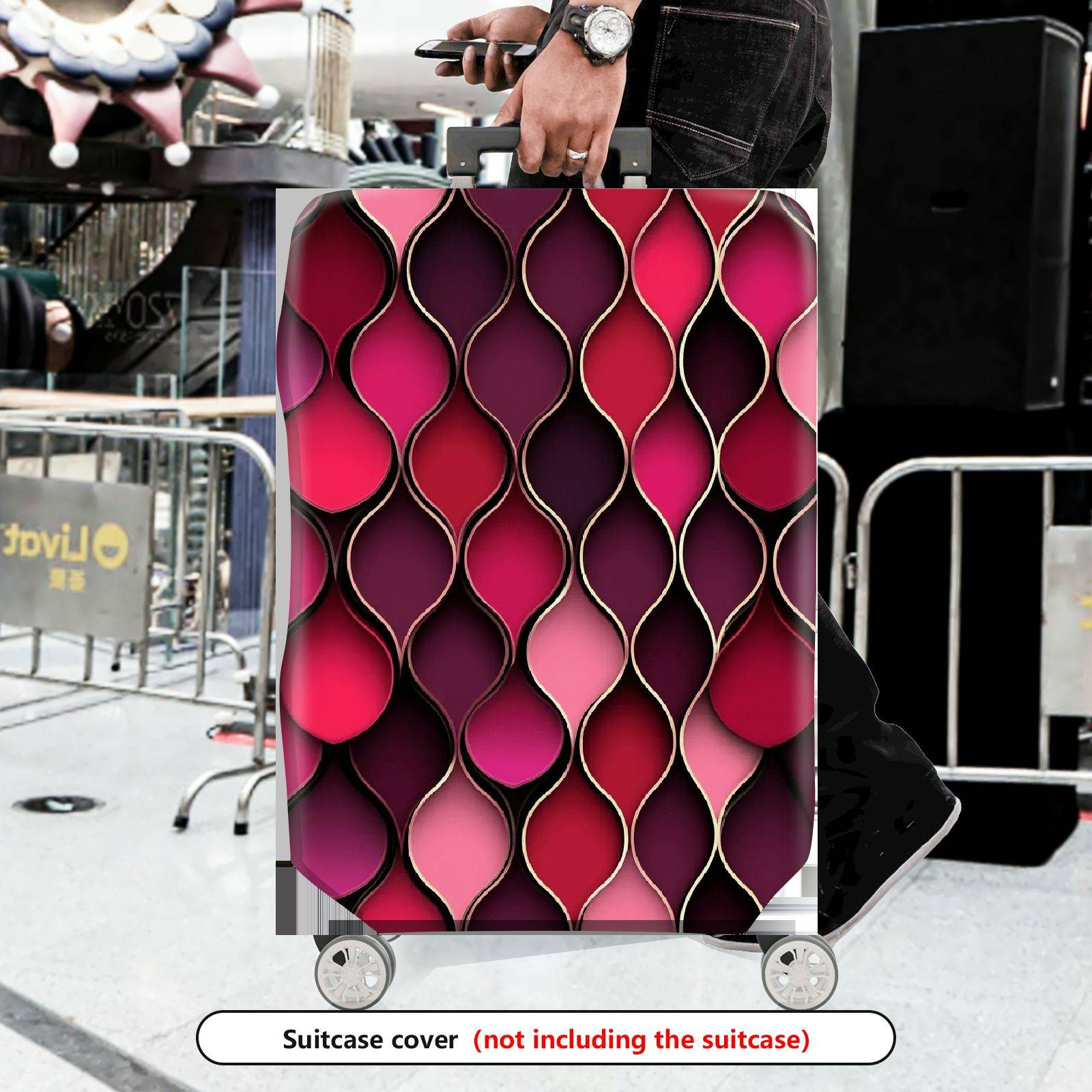 1-Piece Red Pink Geometric Abstract Modern Stylish  Suitcase Luggage Cover, Stretch Protective Sleeve