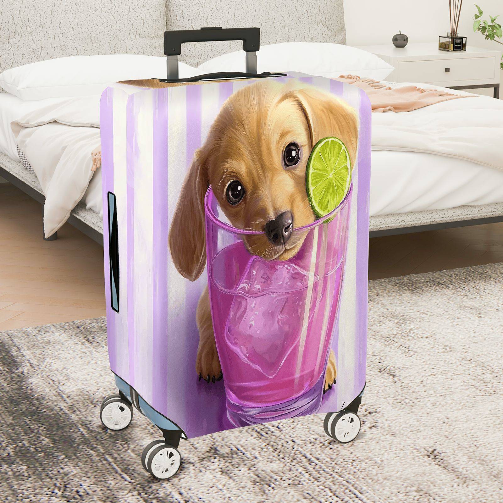 1-Piece Dog Cute Beverage Lime Purple Animal Novelty  Suitcase Luggage Cover, Stretch Protective Sleeve
