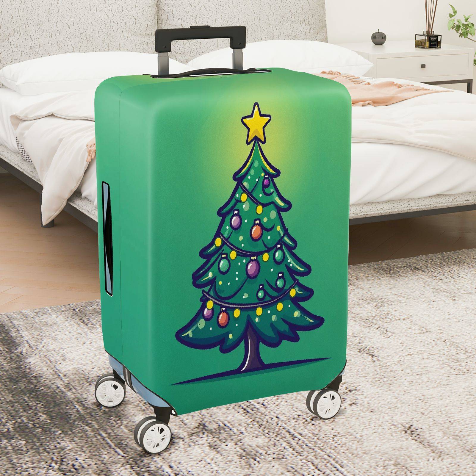 1-Piece Christmas Tree Festive Holiday Decoration Green Cheerful  Suitcase Luggage Cover, Stretch Protective Sleeve
