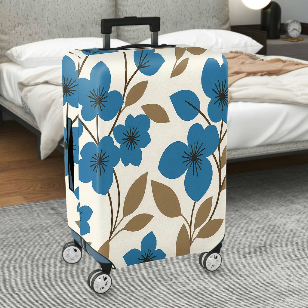1-Piece Blue Floral Print Decorative  Suitcase Luggage Cover, Stretch Protective Sleeve