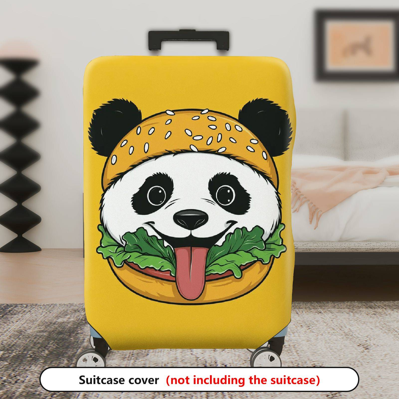 1-Piece Cute Panda Burger  Fun Whimsical Travel  Suitcase Luggage Cover, Stretch Protective Sleeve
