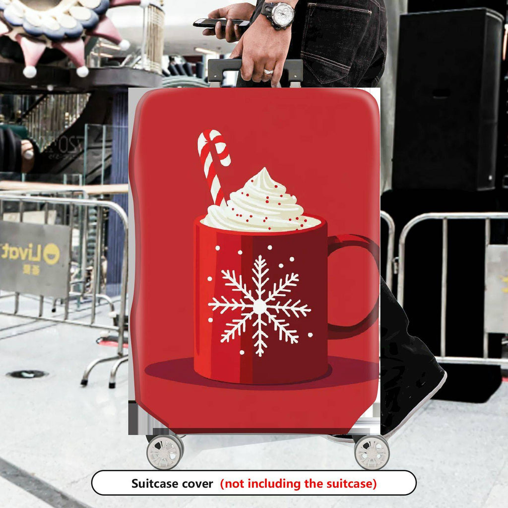 1-Piece Red Snowflake Candy Cane Hot Chocolate Holiday  Suitcase Luggage Cover, Stretch Protective Sleeve