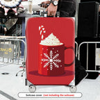 1-Piece Red Snowflake Candy Cane Hot Chocolate Holiday  Suitcase Luggage Cover, Stretch Protective Sleeve