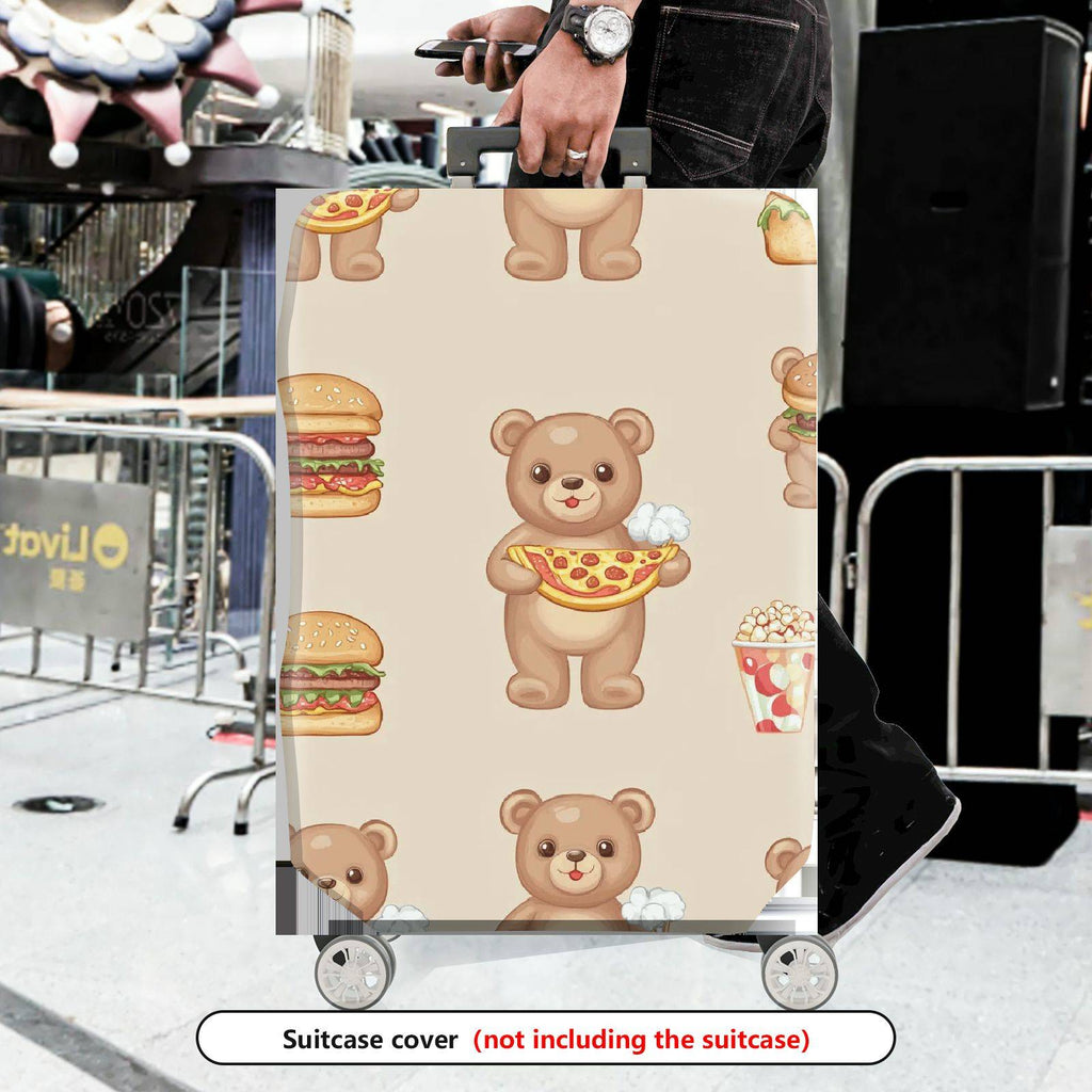 1-Piece Cute Bear Pizza Burger Popcorn Food  Suitcase Luggage Cover, Stretch Protective Sleeve