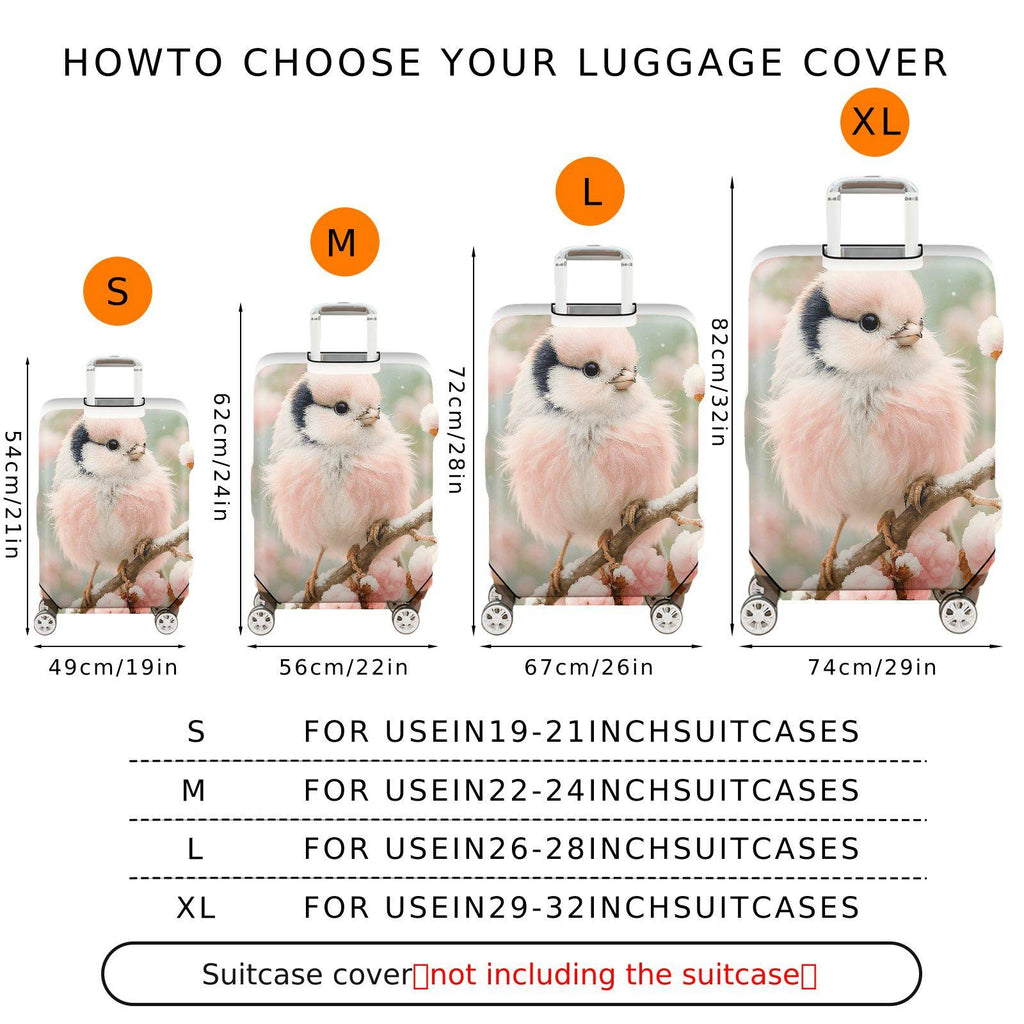 1-Piece Cute Bird Pink Floral Spring Winter Nature  Suitcase Luggage Cover, Stretch Protective Sleeve
