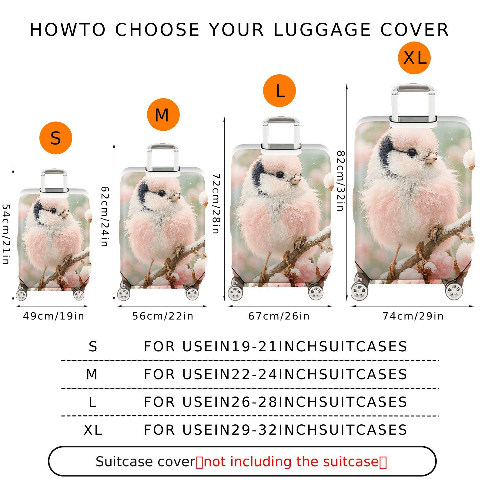 1-Piece Cute Bird Pink Floral Spring Winter Nature  Suitcase Luggage Cover, Stretch Protective Sleeve