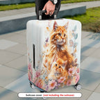 1-Piece Floral Cute Cat Artistic Nature Animal Print  Suitcase Luggage Cover, Stretch Protective Sleeve