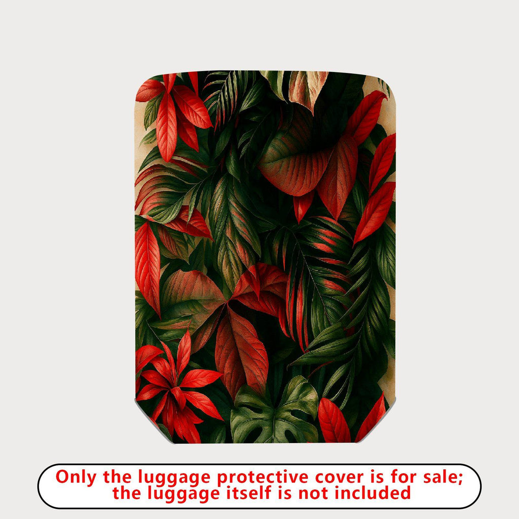 1-Piece Red Green Tropical Leaf Floral Jungle  Suitcase Luggage Cover, Stretch Protective Sleeve